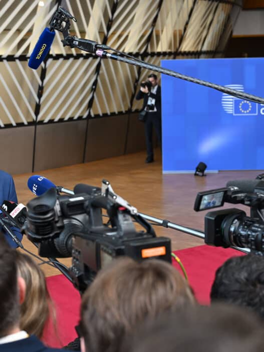 Pedro Sánchez en declración a medios en el Consejo Europeo, Bruselas.