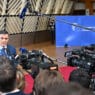 Pedro Sánchez en declración a medios en el Consejo Europeo, Bruselas.
