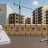 Representación de las etapas de una política de vivienda, desde la financiación y el suelo hasta la construcción, adjudicación y entrega de las viviendas.