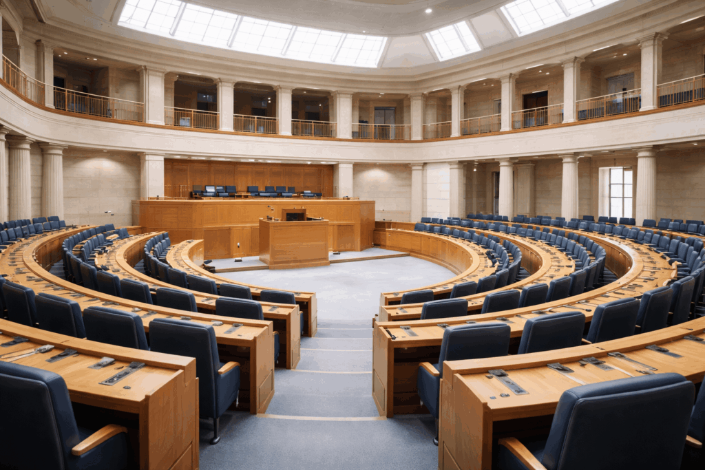 Sala parlamentaria vacía.